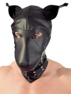 Psie maska s obojkom v imitácii čiernej kože